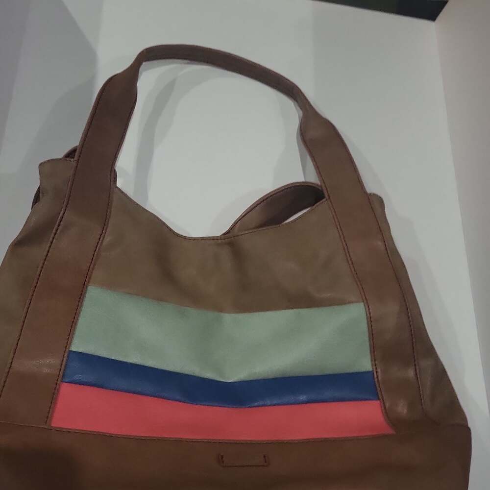 Vintage Relic Brown Leather Hobo Bag with Multicolored Stripes